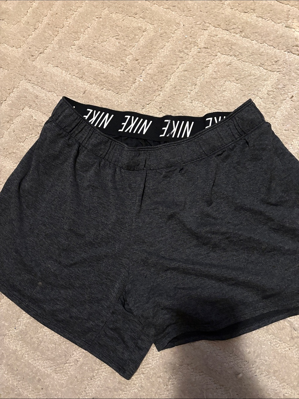 Nike Women's Dark Gray Athletic Shorts with Branded Waistband